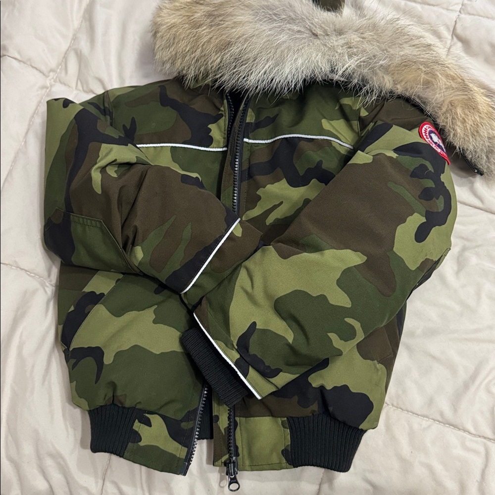 SOLD Canada Goose Green Camouflage Jacket with Fur Trim